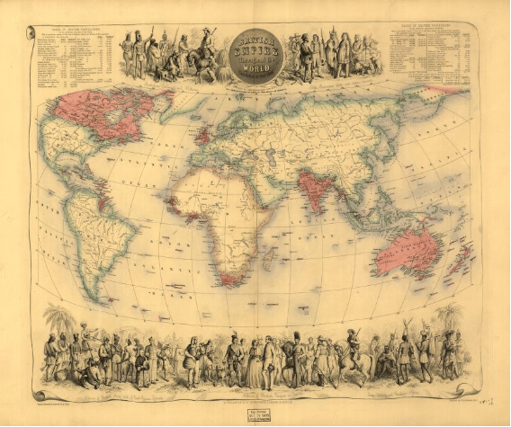 Map of the British Empire, helping to explain why the English language is spoken across the globe. Source: Library of Congress