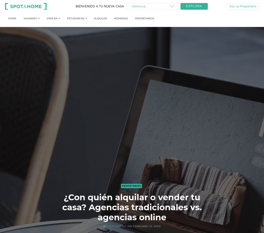 Spanish blog post for Spotahome by VeraContent, on the pros and cons of renting/selling properties through traditional vs online agencies