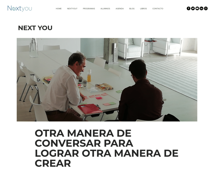 Work sample of a Spanish blog post that VeraContent wrote for NEXTYOU, a Madrid-based training institute, about design thinking and how it can be applied to the coaching process.