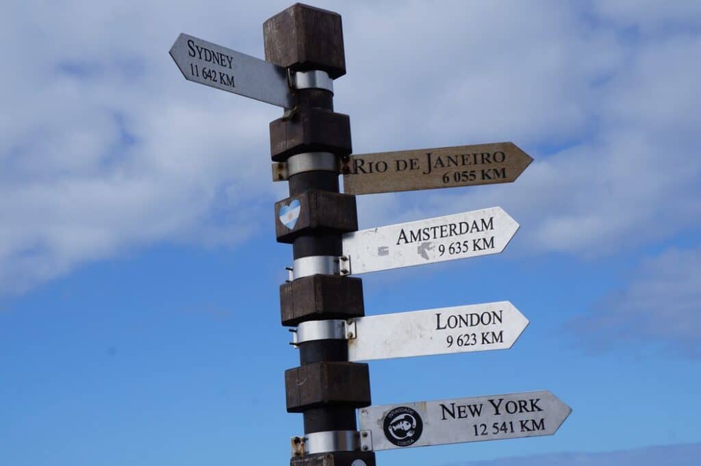 A sign with different cities on it, in an article about how to ensure quality language localization