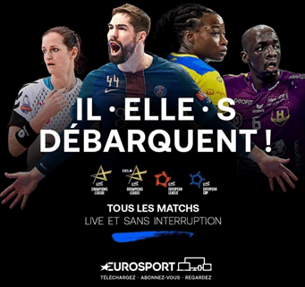 Eurosport ad that promotes both men’s and women’s teams in the Champions League with a slogan that promotes gender inclusivity in French