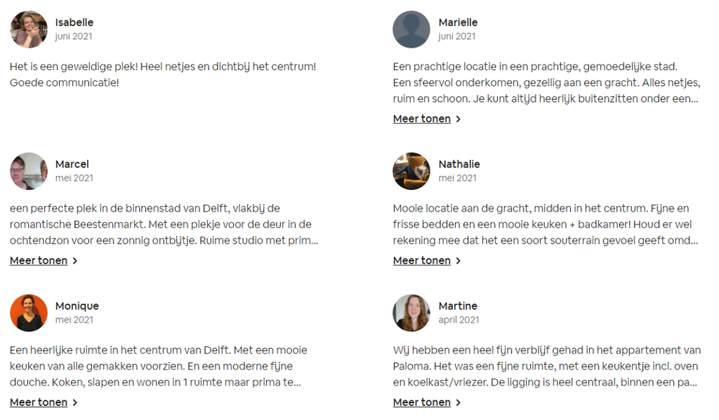 An example of Airbnb customer reviews translated into Dutch as part of their Europe multilingual marketing strategy