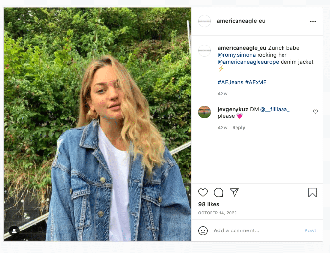 An example of American Eagle Europe working with local influencers to connect with local audiences.