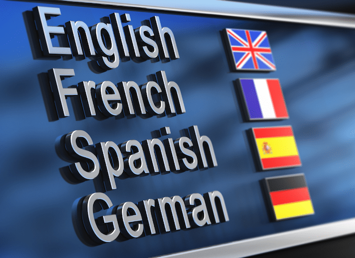 The list of European languages available on a localized website