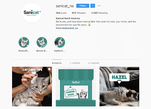 Sanicat North America Instagram account that forms part of the brand's global localized marketing strategy