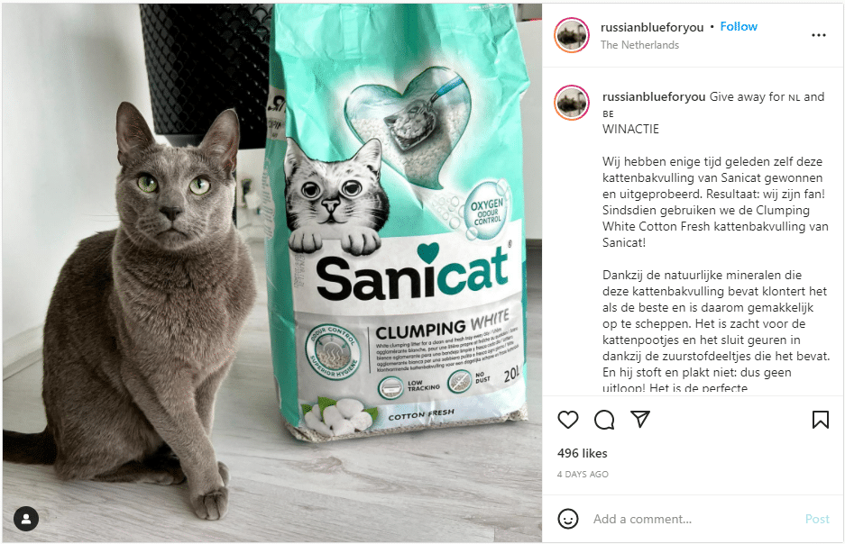 Sanicat collaboration with local Netherlands influencer, Russianblues