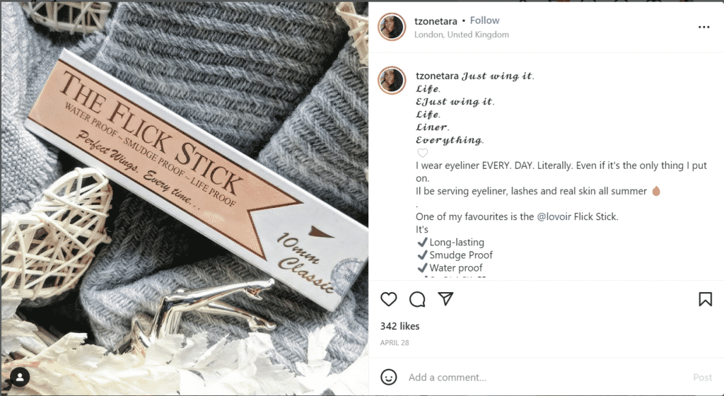 Example of a local business and influencer collaboration