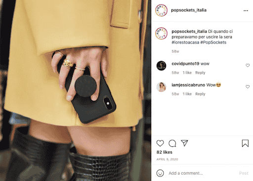 A social media post that VeraContent localized for the PopSockets Italy Instagram page