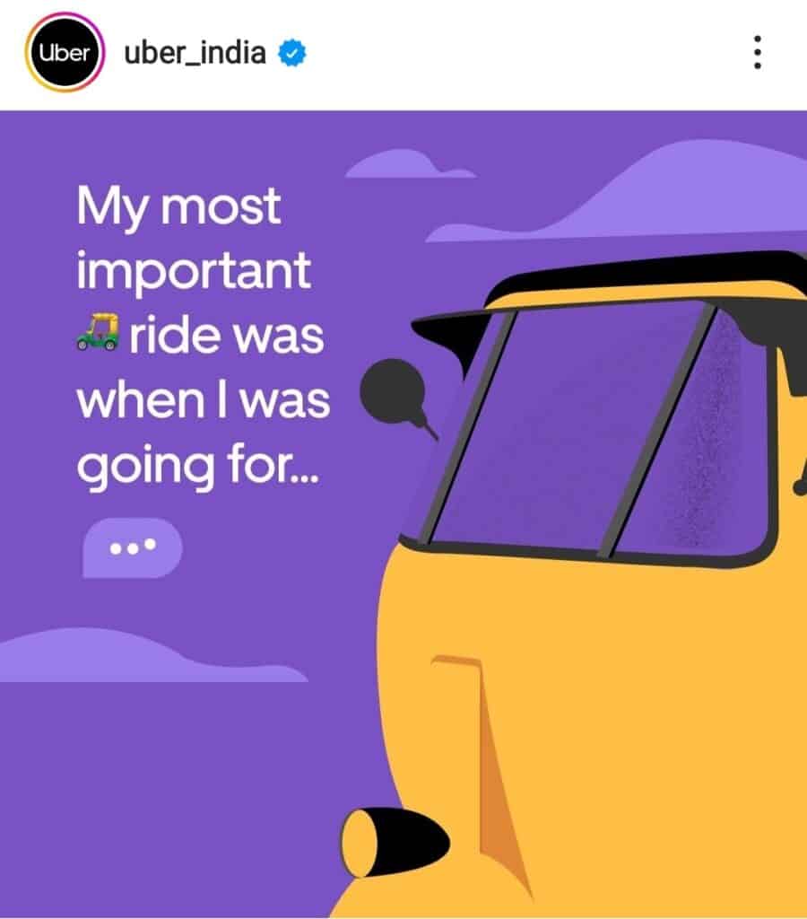 An example of a regionally appropriate graphic used on an Instagram post for Uber India