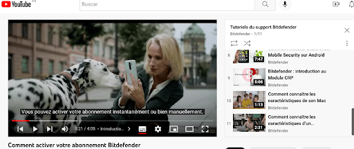 A screen shot of Bitdefender's YouTube channel