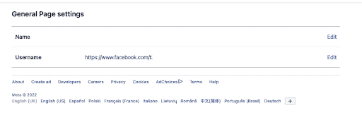 The general page settings in Facebook when changing your settings to post in multiple languages on Facebook