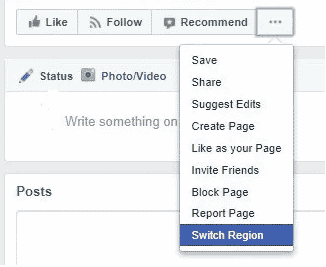 An image showing how to Switch Region when you want to post in multiple languages on Facebook