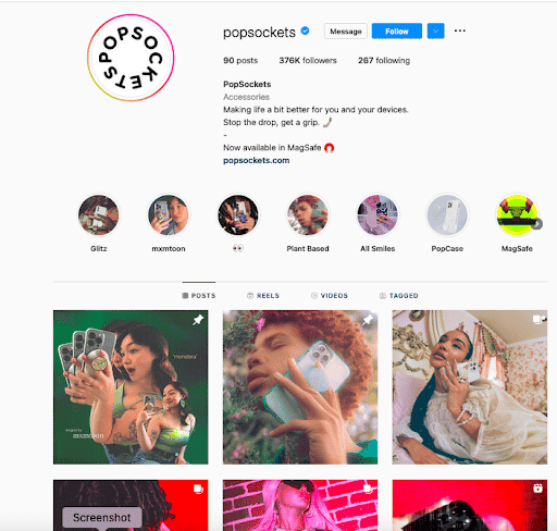 PopSocket's Instagram profile as an example of posting in multiple languages on Instagram