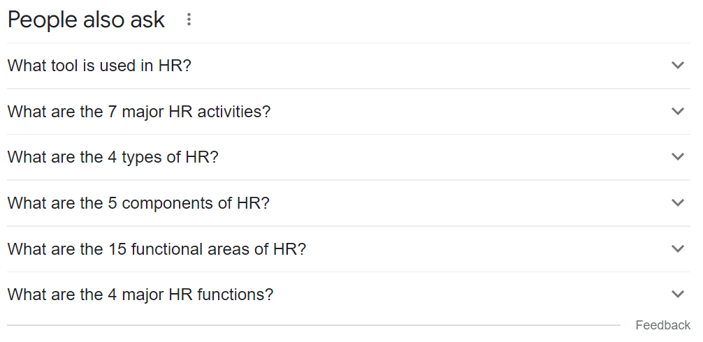 An example of People Also Ask on Google for HR tools