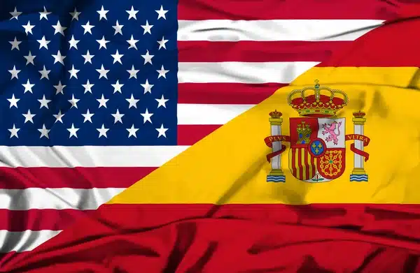 An American flag versus a Spanish flag