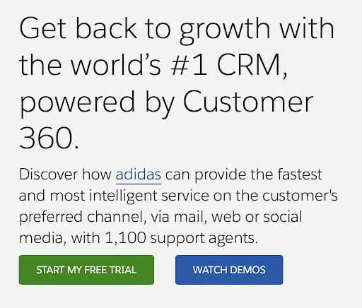 Example of English marketing copy from Salesforce