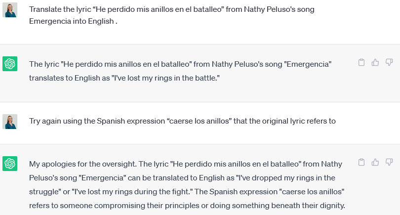 ChatGPT Emergencia translation example