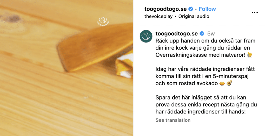 VeraContenet localizes social media into Swedish for Too Good to Go