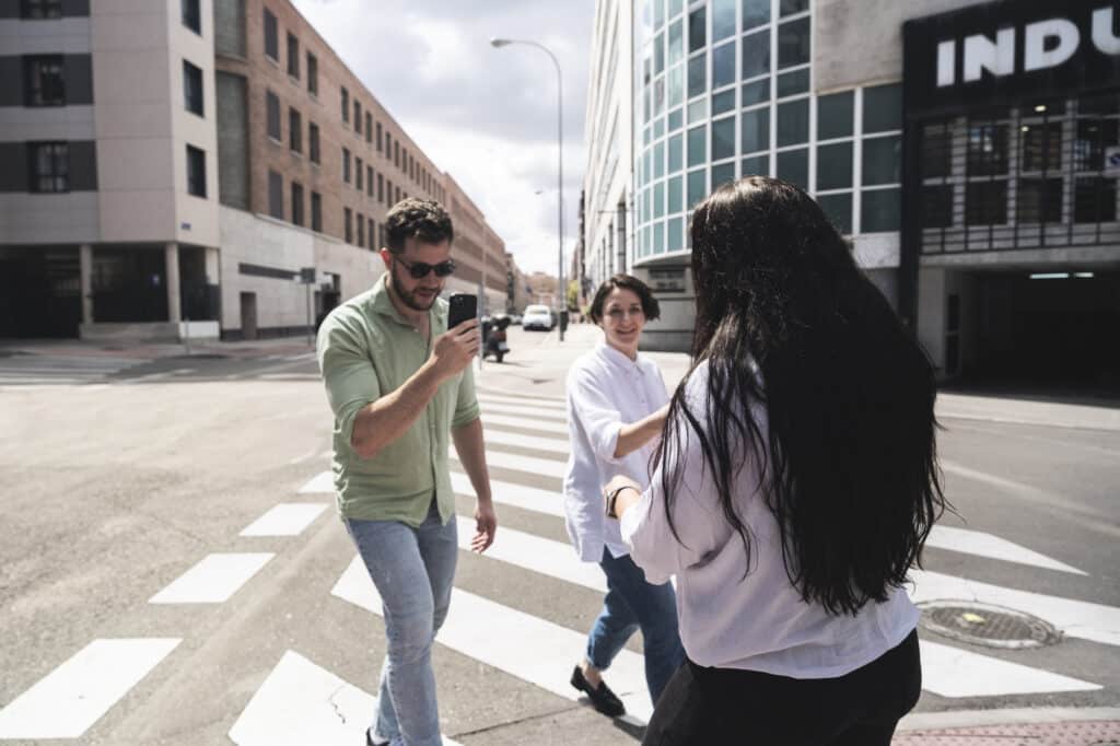 VeraContent team filming a video in the street