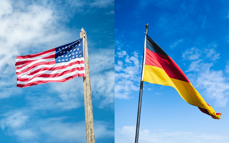 US flag and German flag side by side