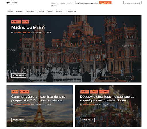 Spotahome French blog featuring localized content as part of their global marketing localization strategy