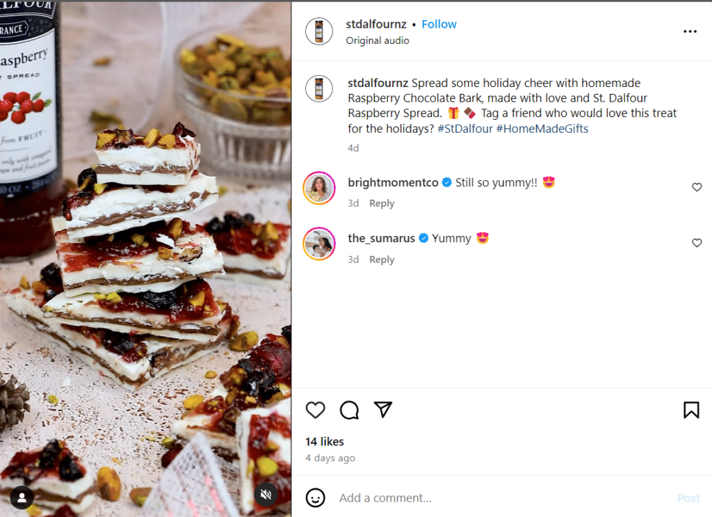 Example of a recipe video on the St Delfour New Zealand Instagram page