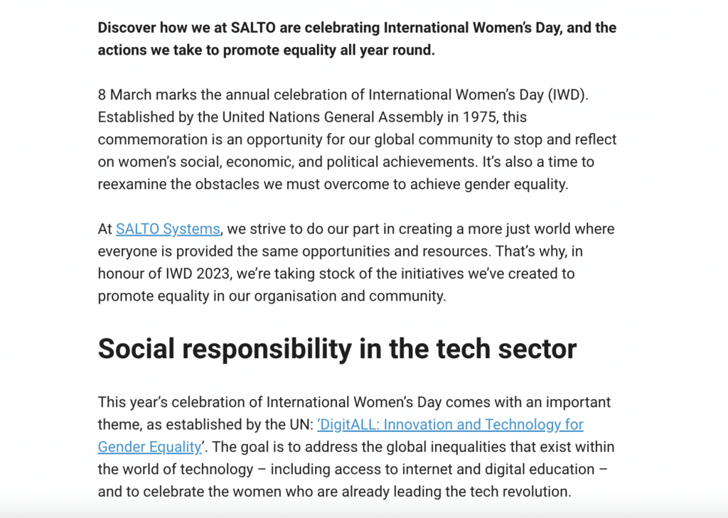 International Women’s Day: SALTO’s commitment to progress | SALTO Systems by VeraContent