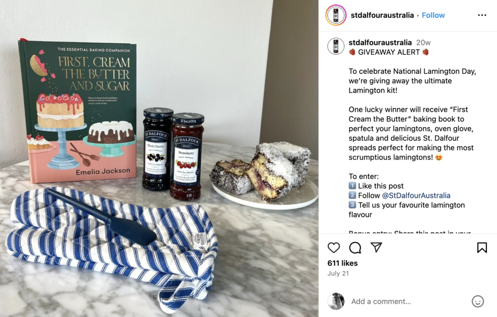 National Lamington Day Giveaway for St. Dalfour's Australia Instagram Account by VeraContent