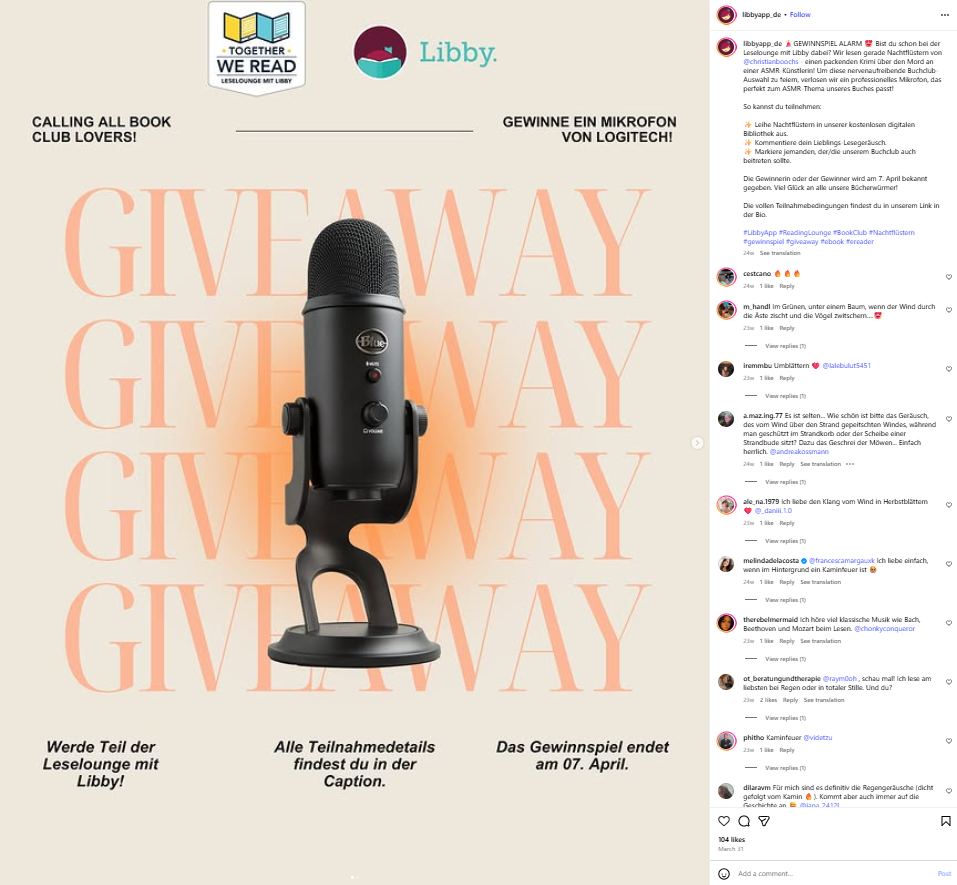 Example of giveaway on Libby Germany Instagram